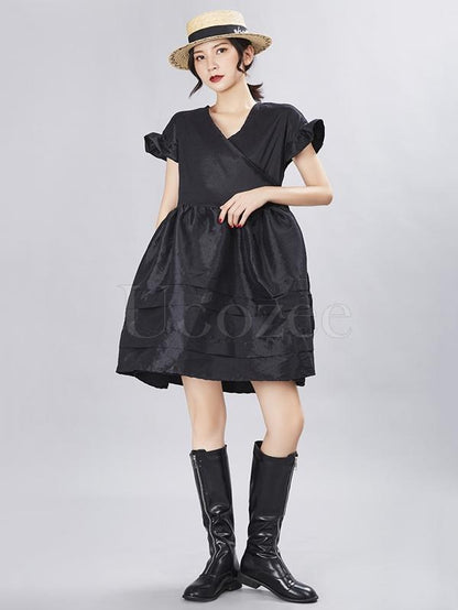 Retro Designed French Lace Sleeves A-line Mini Dress