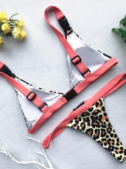 Buckle Leopard Bikinis Swimwear