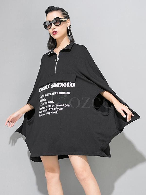 Loose Letter Printed Batwing Sleeves Cropped Cloak