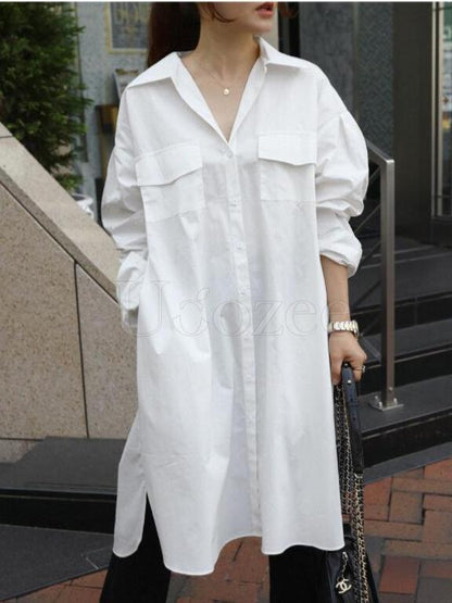 Casual Pocket Lace-up Long Shirt