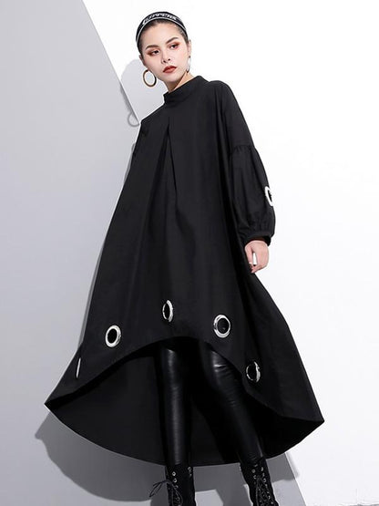Black Loose High-low Hollow A-line Dress