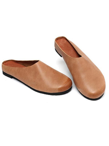 Casual Countryside Style Leather Slippers in Gray or Brown Color