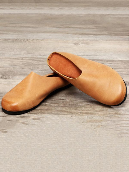 Casual Countryside Style Leather Slippers in Gray or Brown Color