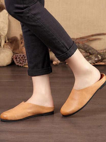 Casual Countryside Style Leather Slippers in Gray or Brown Color