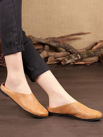 Casual Countryside Style Leather Slippers in Gray or Brown Color