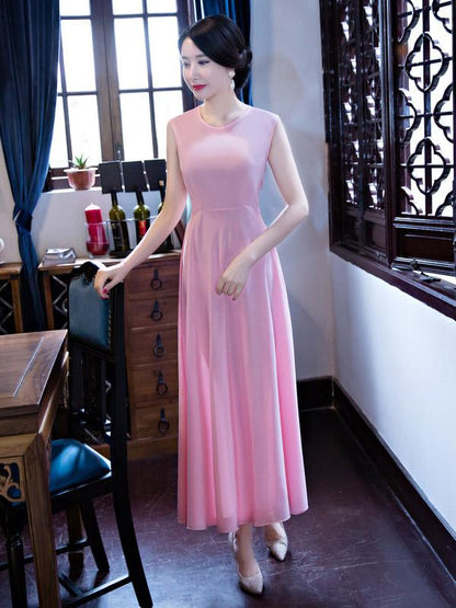 Two Pieces Yellow&Pink Ao Dai Long Cheongsam