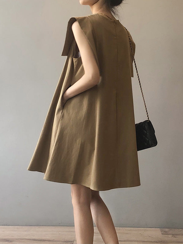 Casual Split-Joint Solid Color Round-Neck Sleeveless Mini Dress
