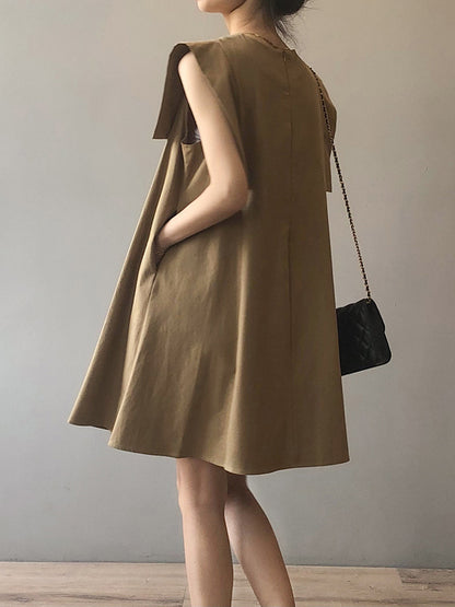 Casual Split-Joint Solid Color Round-Neck Sleeveless Mini Dress