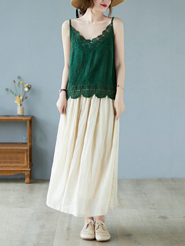 Original Solid Sleeveless Lace&Hollow V-Neck Vest