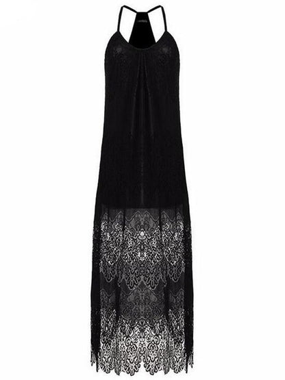 Lace Split-joint Condole Belted Maxi Dress