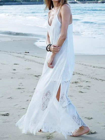 Lace Split-joint Condole Belted Maxi Dress