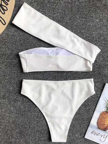 Cropped Solid One Shoulder Empire Bikinis Swimwear