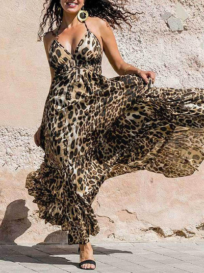 Leopard Halterneck Backless Dress