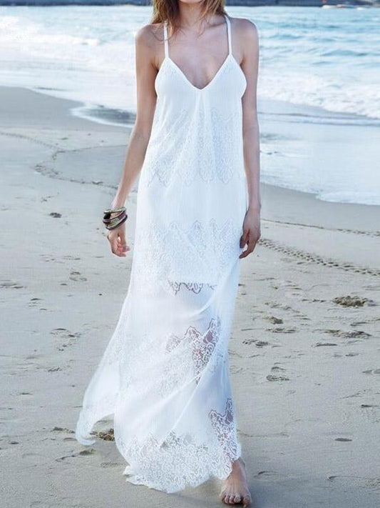 Lace Split-joint Condole Belted Maxi Dress