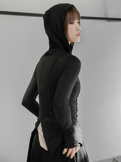 Simple Solid Color Hooded Long Sleeves Zipper Outerwear