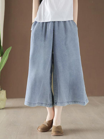 Vintage Elastic Waist Design Wide Leg Pants