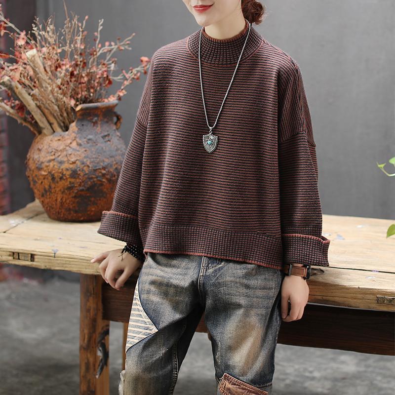 Half Turtleneck Striped Pullover Casual Sweater