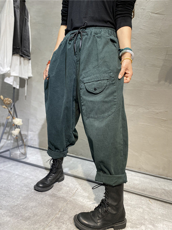 Casual Solid Color With Pockets Drawstring Harem Pants