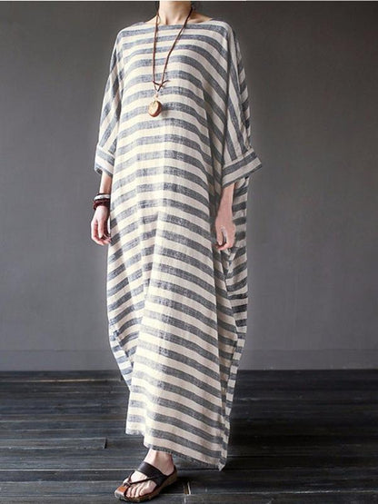 Original Loosen Long Casual Dress in Stripes