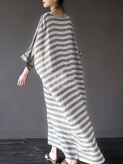 Original Loosen Long Casual Dress in Stripes
