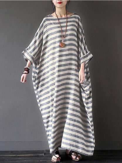 Original Loosen Long Casual Dress in Stripes