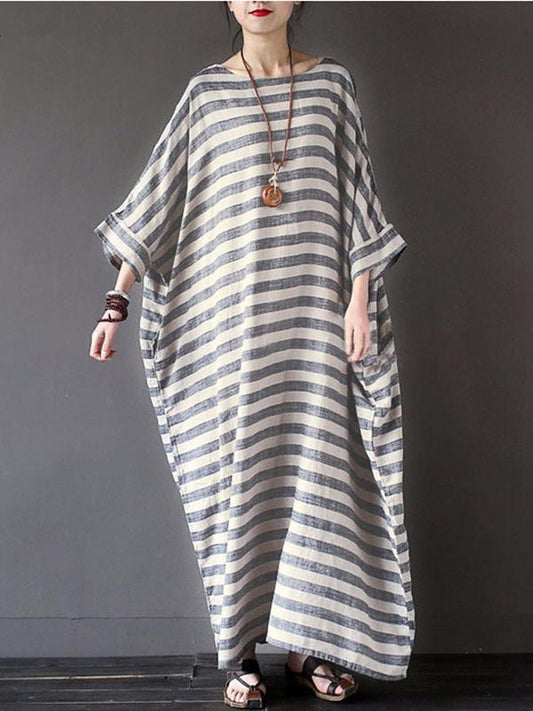 Original Loosen Long Casual Dress in Stripes