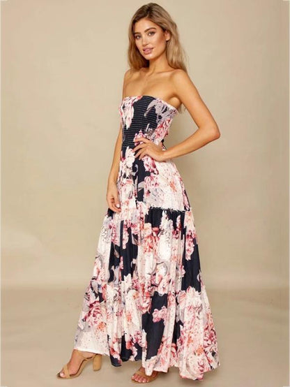Bohemia Floral Off-shoulder Backless Maxi Dress