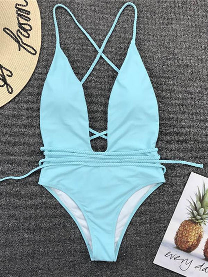 Solid Backless One-Piece Swimsuit