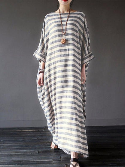 Original Loosen Long Casual Dress in Stripes