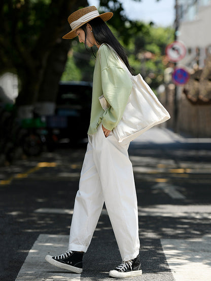 Artistic Retro Loose Elasticity Solid Color Casual Pants Bottoms