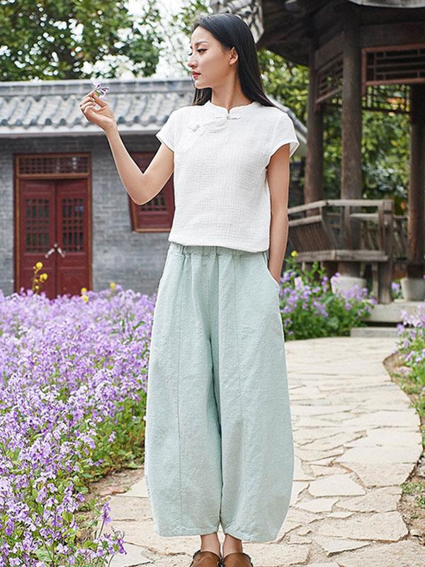 Loose  Ramie Cotton Wide-leg Pants