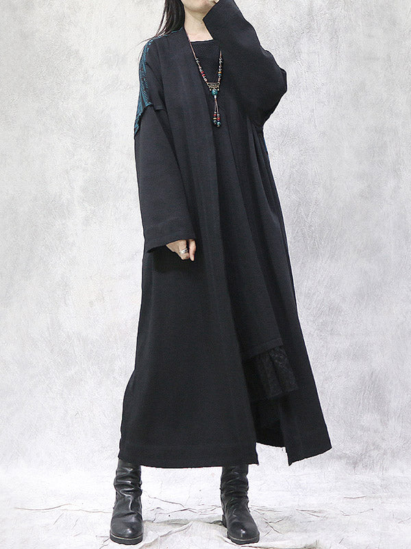 Artistic Retro Bohemia National Printed Split-Joint With Pocket Long Sleeves Cardigan Outwear