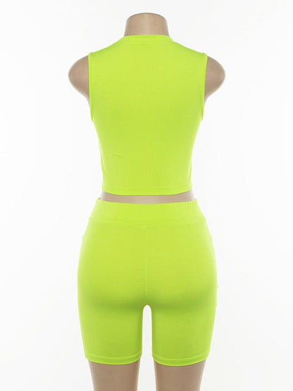 Solid Sleeveless Skinny Leg Sports Suit