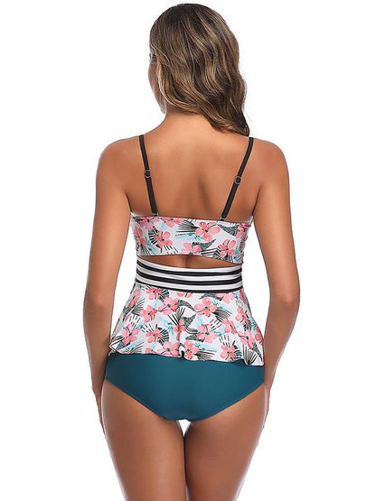Flower Printed Bandeau Tankini Swimsuit