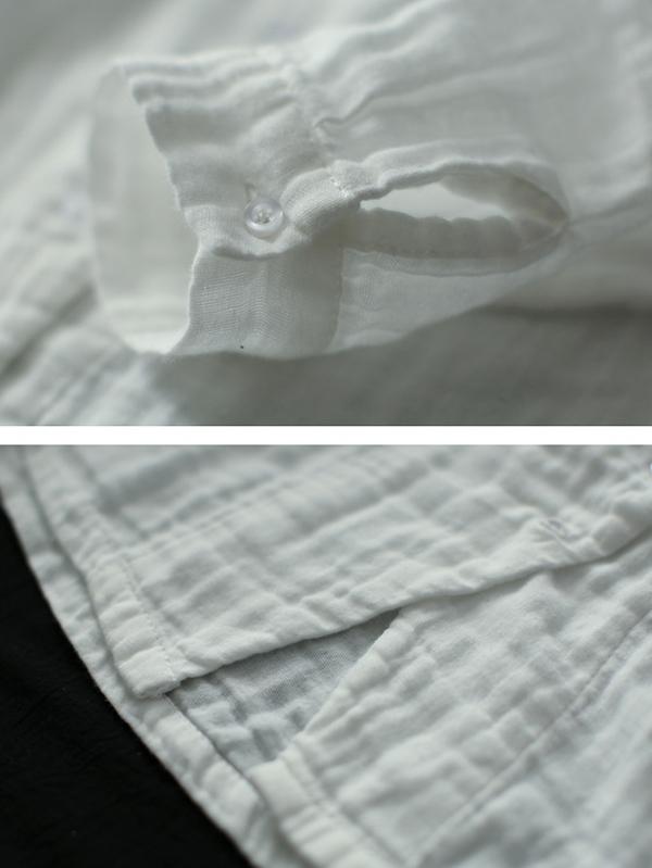 Ramie Cotton Solid Diagonal Button-design Shirt Top