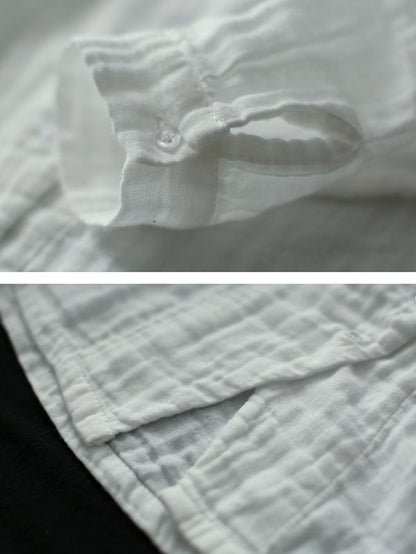Ramie Cotton Solid Diagonal Button-design Shirt Top