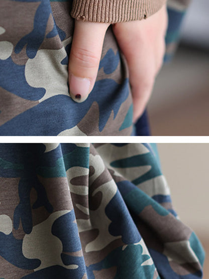 Casual Zipper V-Neck Camouflage Printed Long Sleeves Outerwear