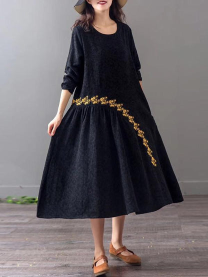 Loose Jacquard Embroidered A-line Long Dress