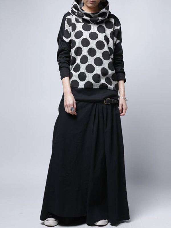 Original Loose Polka-Dot Split-Joint Heaps Collar Long Sleeves T-Shirt Tops