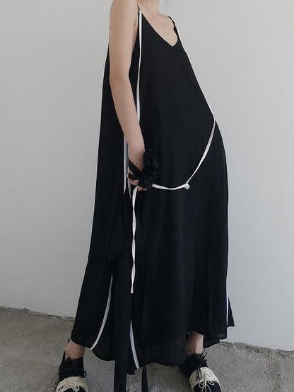 Simple Black Sleeveless V-neck Maxi Dress