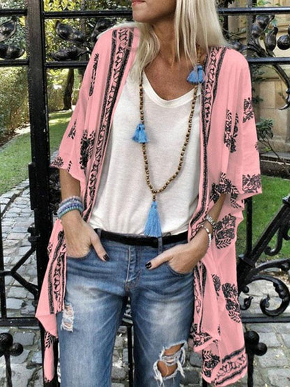 Casual 5 Colors Printed Batwing Sleeves Cover-up