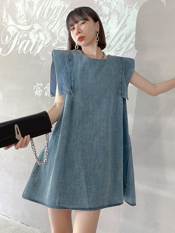 Stylish Denim Split-Joint Sleeveless Vest H-Line Mini Dress