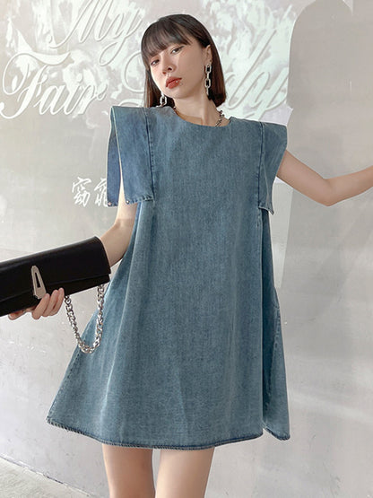 Stylish Denim Split-Joint Sleeveless Vest H-Line Mini Dress