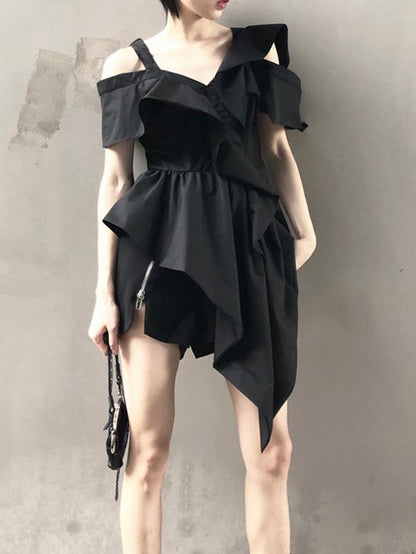 Asymmetric Backless Falbala Solid Shirt