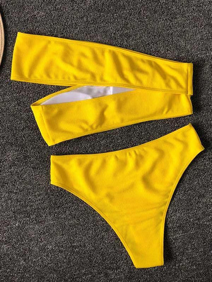 Cropped Solid One Shoulder Empire Bikinis Swimwear