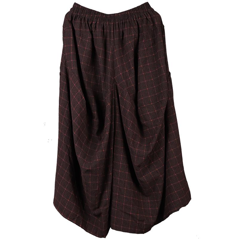 Buykud Casual Plaid Irregular Wide Leg Pants