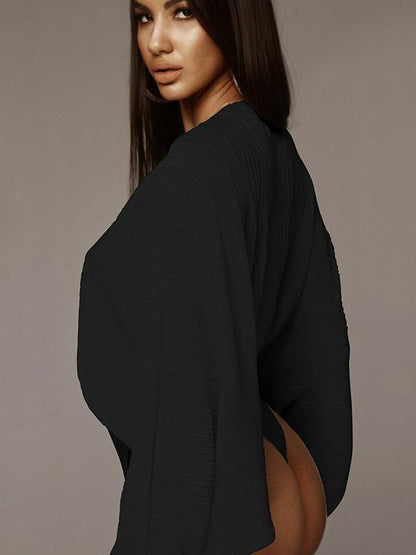 Ruffled Solid Loose V-neck Jumpsuits