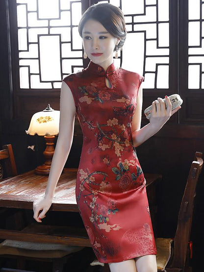 Two Pieces Flower Print Split-side Short Cheongsam
