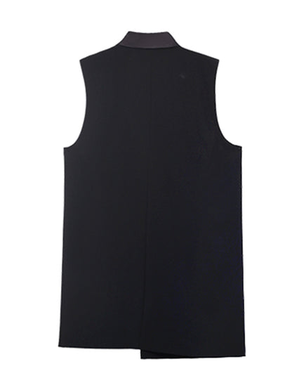 Cool Irregular Solid Color Split-Joint With Pocket Tied Notched Collar Sleeveless Vest Outwear