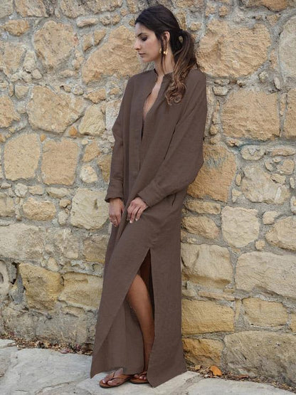 V-neck Long Sleeves Split-side Maxi Dress